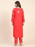 Fizaa Chikankari Long Modal Kurta Set - RED